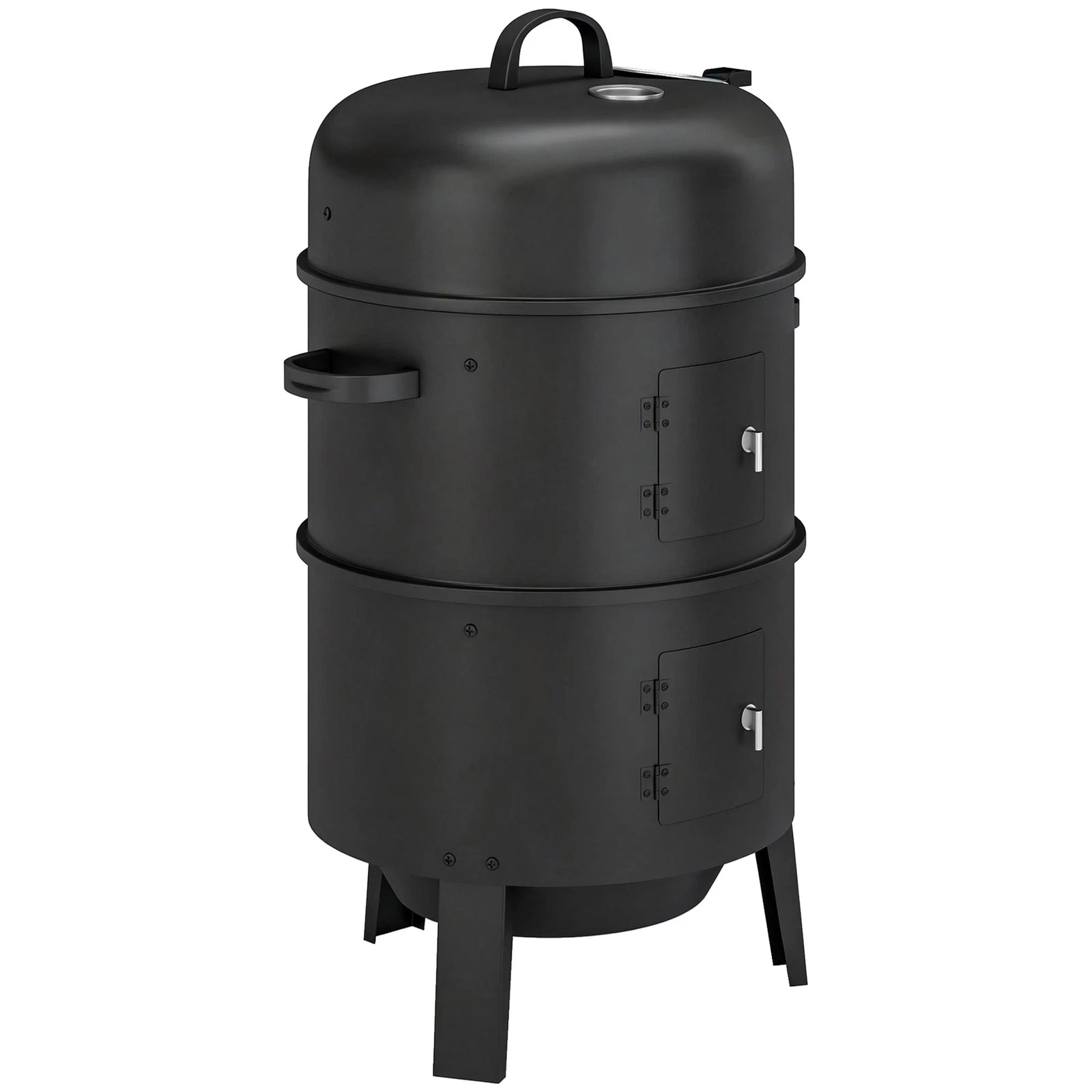 3-in-1 Vertical Charcoal Smoker w/2 Grill Grates&Thermometer&2 Doors Refurbished