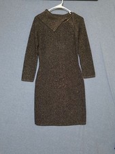 Calvin Klein Metallic Charcoal Knit Midi Dress