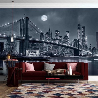 3D Bridge City Night Scene Wall Murals Wallpaper Murals Wall Sticker
