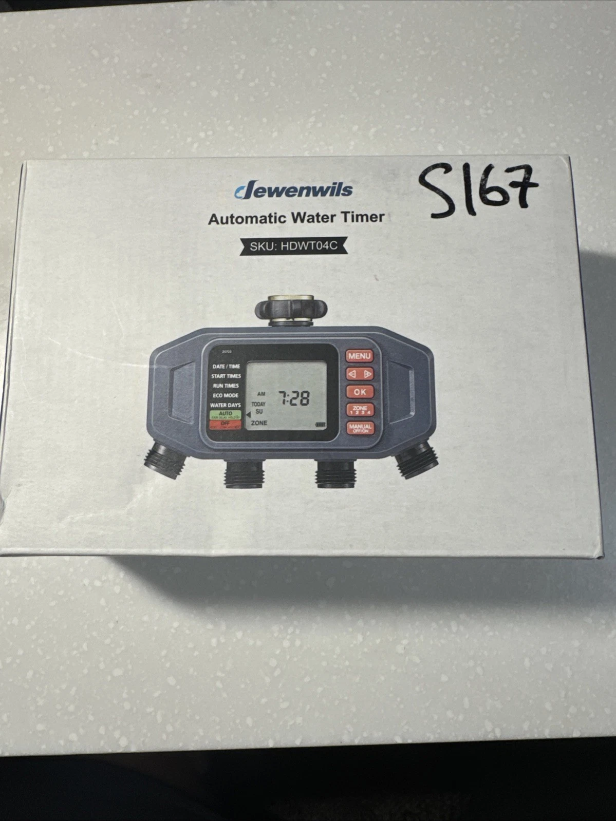 DEWENWlLS Sprinkler Timer, 4 Zone, Outdoor Faucet lrigation, Rain Delay & Manual