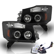 For 04-15 Titan LED Halo Projector Headlights Headlamps Black/Smoke w/10000K HID