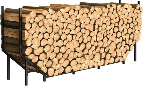 5.9FT Firewood Rack Holder, Outdoor Indoor Heavy Duty Metal Wood Stand, Black