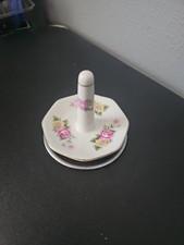 Ring Holder Jewelry Tray Porcelain Roses Flower Design 90's Gold Trim Vintage