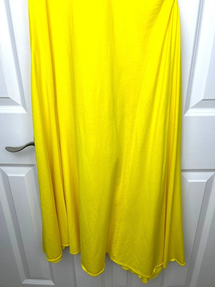 Maxi Vestido Ralph Lauren Etiqueta Negra Vibrante Amarillo Acanalado Estirado Jersey Algodón Foto 3 de 4