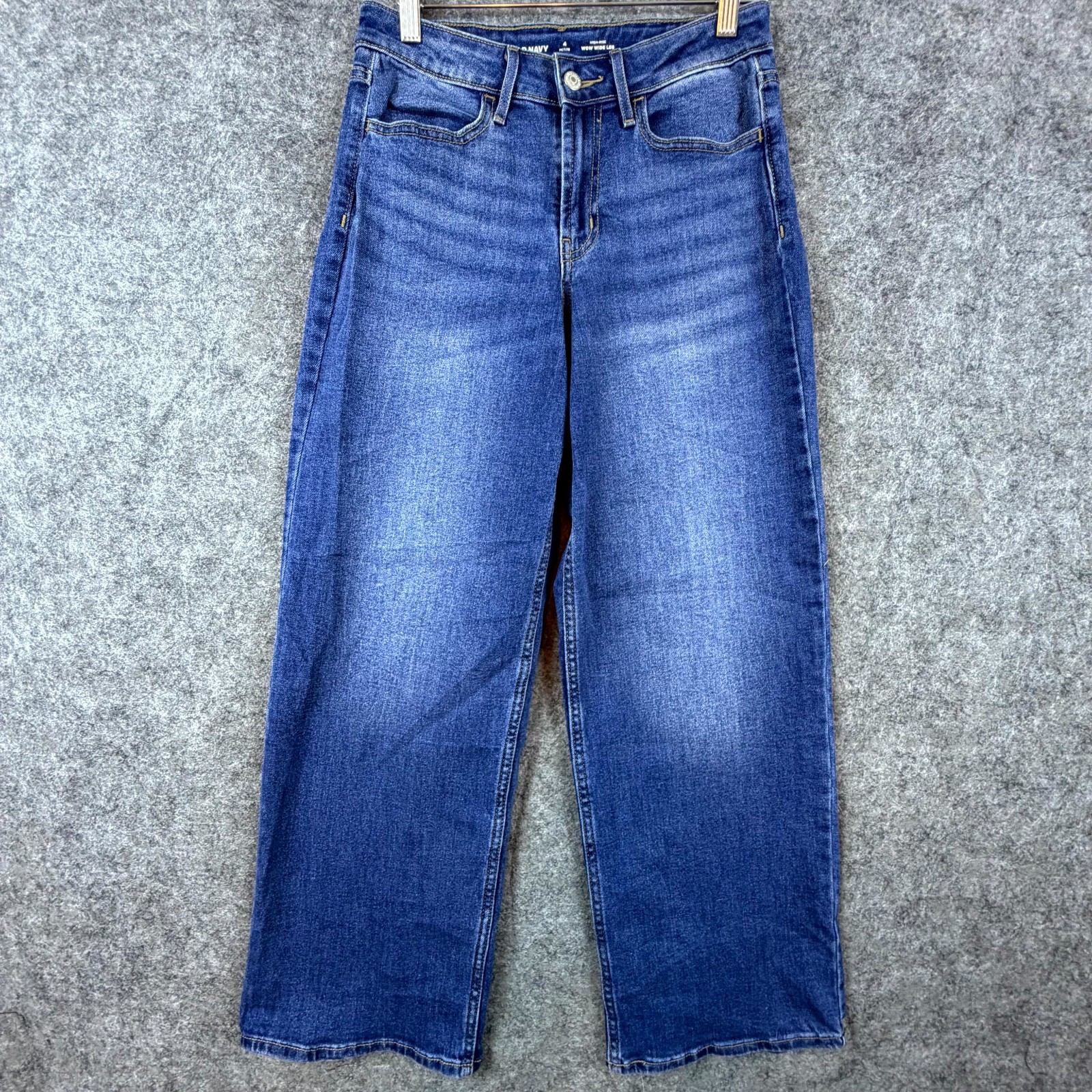 Old Navy Jeans Womens 4 Petite Blue Wow Wide Leg Denim Cotton Stretch High Rise