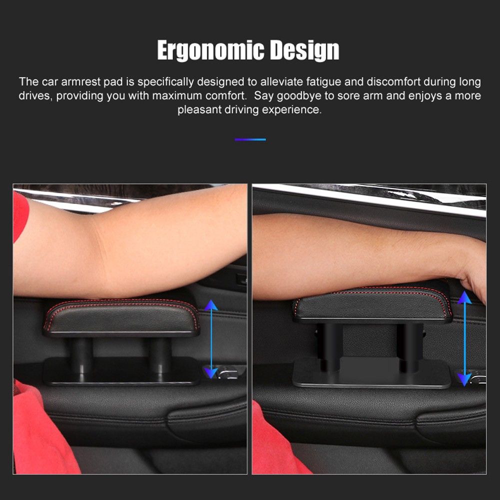 Car Armrest Pad Left Elbow Support Leather Arm Rest Cushion Support 3 Adjustable