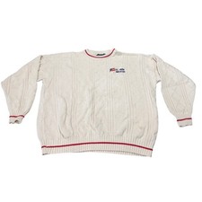 Dunbrooke All American Ford Cable Knit Sweater Mens XL Cream Red Made in USA