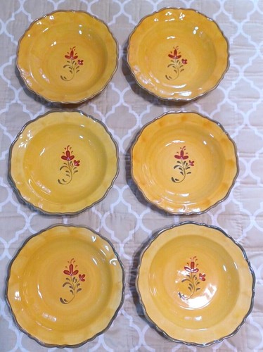 Demdaco Bienvenue 8 3/4" Yellow-Gold 6 Salad Soup Bowl Heavy 2003 Artist Tigue