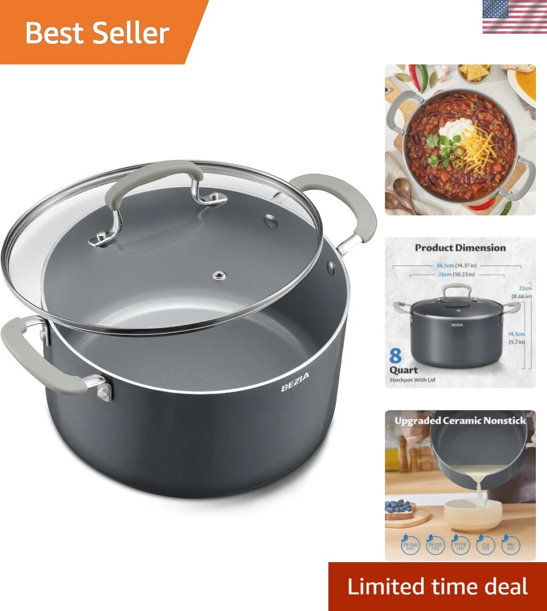 8 Quart Nonstick Stock Pot with Lid, Ceramic Soup Pot with Lid, Induction Rea...