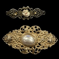 Faux Pearl HAIRCLIP Gold Tone And Resin Rose Hair Clip Barrett Vintage Set Of 2