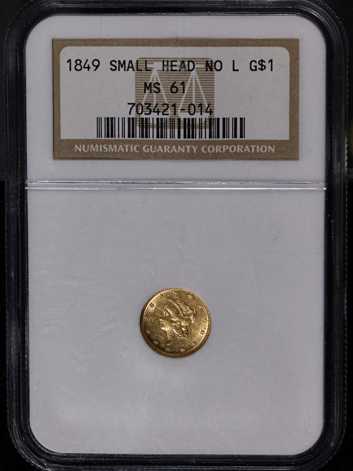 1849-P Type 1 Liberty Gold $1 Small Head No L NGC MS61 Great Eye Appeal - Image 3 of 4