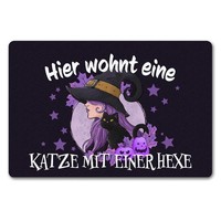 Hexerei FußMatte In 40X60 Cm Ohne Rand Mit Spruch - Hier Wohnt Eine Katze Und