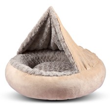 Small Dog Cat Bed, 23'' Donut Pet Bed Mat with Hooded Blanket, Anti-Anxiety...