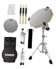 Drum Practice Pad Snare Drums Stand Set 12 In With Double Sided Silent Gray