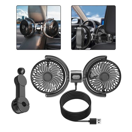 Portable Cooling Fan for Car Dual Head 3 Speed for Enhanced Passenger Comfort - Picture 5 of 10