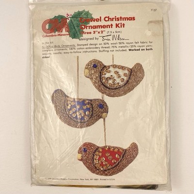 Columbia-Minerva VTG Crewel Christmas Ornament Kit Sparkling Birds 7137 Sealed