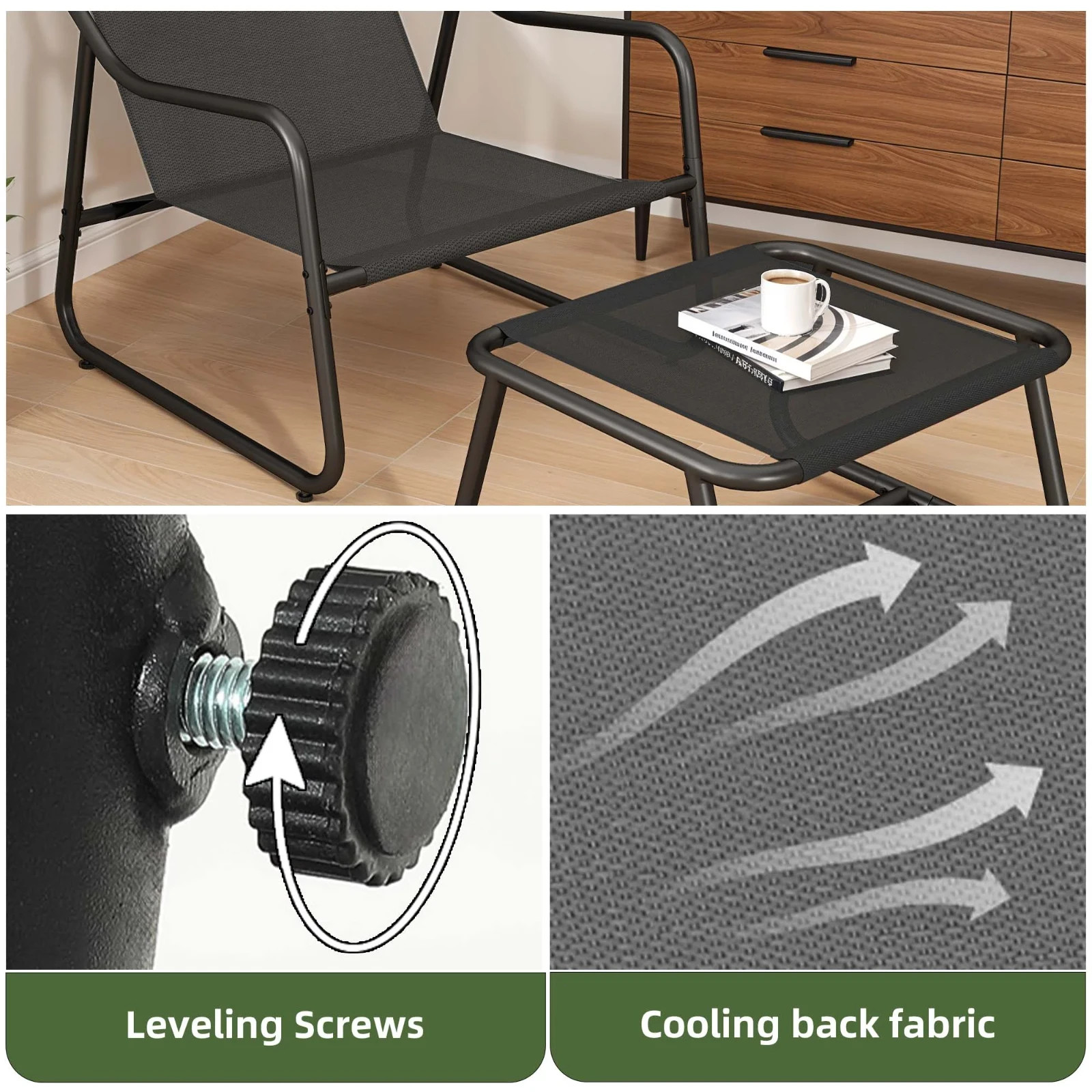 Uforic Patio Outdoor Lounge Chair with Ottoman, Comfy Sling Chair with Footstool