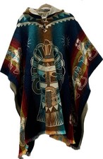 Alpaka Poncho | Aztekengott Motiv - handgefertigte Andenwolle | Unisex 