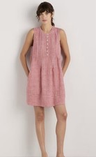 Quince Red Gingham Linen Sleeveless Swing Dress Lightweight Pockets Cottagecore