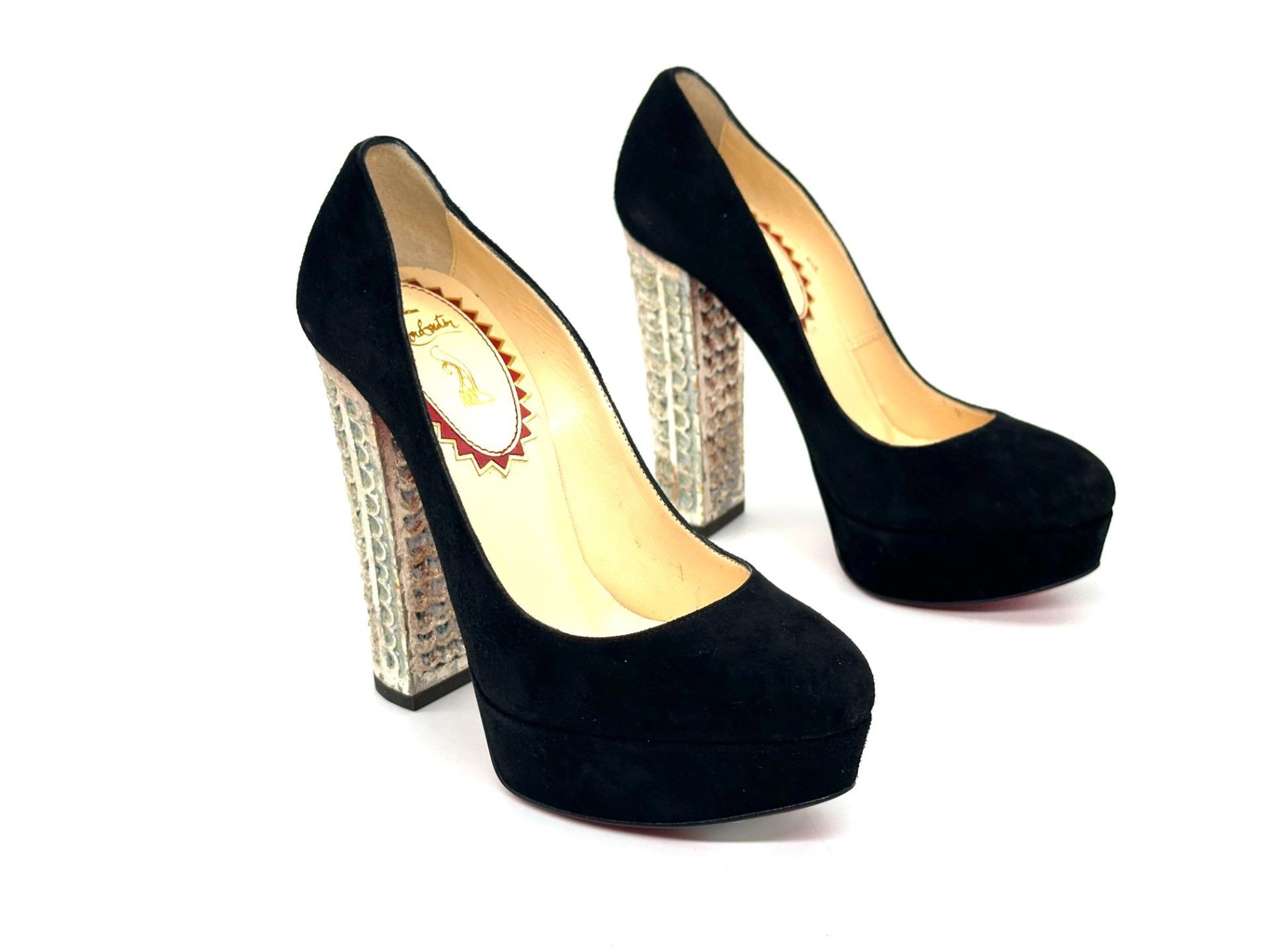 Christian Louboutin BOIS DORE 20ANS Black Suede Platform Heels Pumps Shoes $1395 image 10