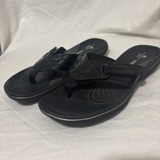 Clarks Cloudsteppers Black Patent Sea Breeze Flip Flop Thong Sandals Women's 8