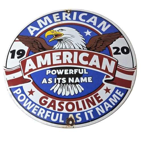 Vintage American Gasoline Porcelain Sign - Blad Eagle Powerful Gas Pump Sign