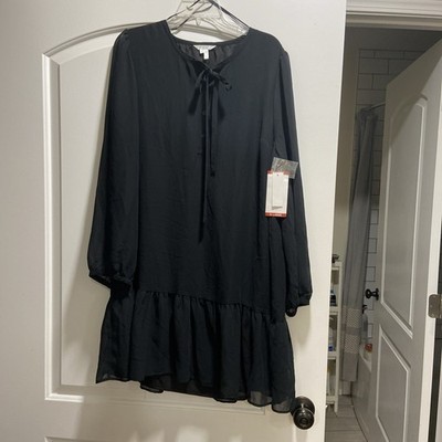 Draper James Tie Neck Flounce Shift Dress Black Size Women Size XL Sheer Sleeves