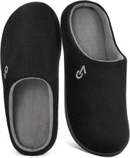 Men'S Two-Tone House Slippers Memory Foam Indoor Rubber Sole