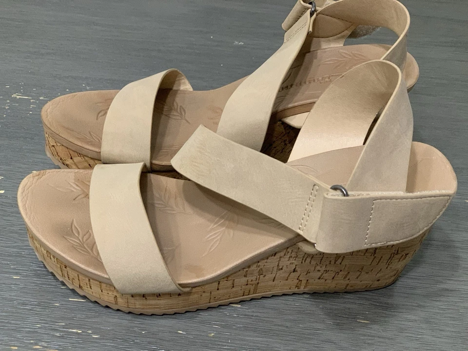 Sandalias para mujer nuevas en caja chinas con tiras de cuña de corcho nubuck para lavandería 8,5 Foto 2 de 4