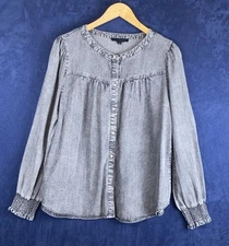 Jane & Delancey Women's Button Front Shirt Lightweight Lyocell Size XL Chambray