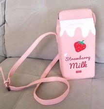 Bolso Bandolera Cartón Leche Fresa Rosa Bolsillo Lindo Bolso Único Kawaii