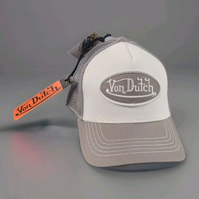 Von Dutch Light Grey and White Logo Trucker Hat One Size New With Tags 