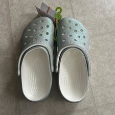 Crocs Classic Iridescent Silver Glitter Sz J6 EUR 38-39 New