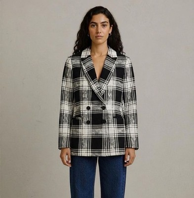 Saint + Sofia Double Breasted Checked Blazer Black White UK 12