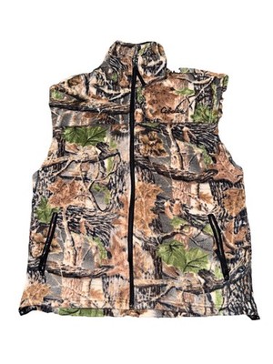 Vintage Cabelas Vest Mens M Brown Natural Camo Fleece Full Zip Hunting Outdoors