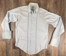 Vintage 70s Light Blue Tuxedo Shirt Pleated Front French Cuff Mr. Jordan Paisley