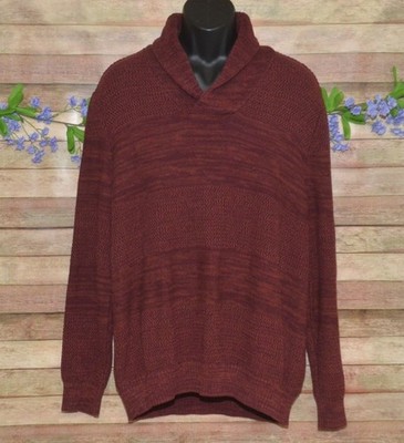 Sun + Stone Mens XXL Burgundy Chunky Knit Shawl Collar Sweater Preppy Academia