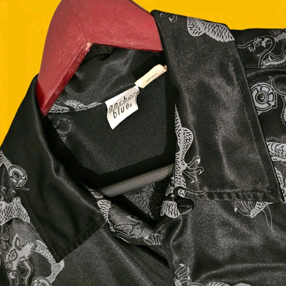 Vintage Anchor Blue Jaquard Dress Shirt Mens XL Black Dragon Loop Collar 90s USA - Image 3 of 4