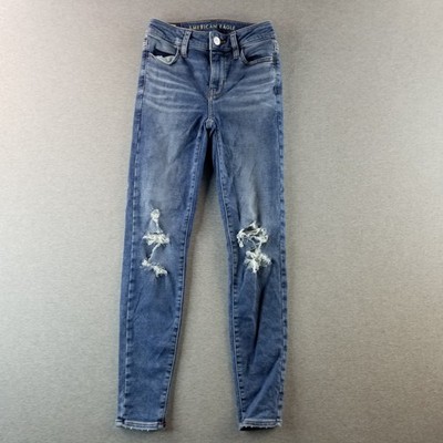 American Eagle Jeans Women's Sz 0 Hi Rise Jeggings Med Wash Normcore Cute Trendy