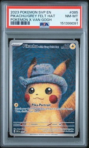 2023 POKEMON POKEMON X VAN GOGH PROMO #085 PIKACHU WITH GREY FELT HAT PSA 8