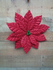 Red Metal Poinsettia Christmas Wall Hanging Door Decor 15"