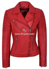 Ladies Leather Jacket Red Fashion Designer Biker Style 100% NAPA JACKET (9334)
