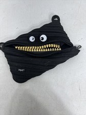 Zipit Grillz Monster Pen Pencil Cosmetic Bag Case Pouch Black 8.5" x 6.5" Used