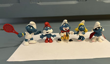 5 Schleich Smurfs Tennis Red Secret Spy Papa Clown Smurfette Peyo Vintage c1980s