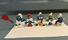 5 Schleich Smurfs Tennis Red Secret Spy Papa Clown Smurfette Peyo Vintage c1980s