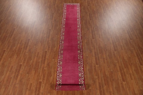 Vintage Pink Tebriz Bordered Handmade Runner Rug 2' 6" x 15' 3" Hallway Carpet - Picture 2 of 12