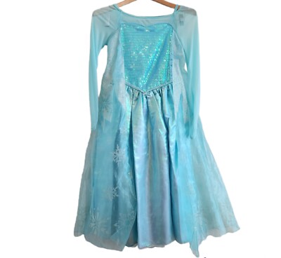 elsa glitter dress Disney Store Frozen Queen Sequin Blue Halloween Costume 9/10 V-Necks
