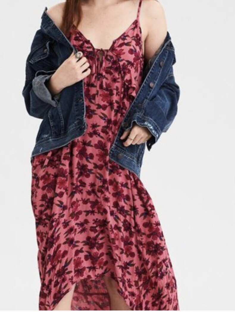 american eagle red floral dress American Eagle Outfitters Coral Floral Maxi Dress