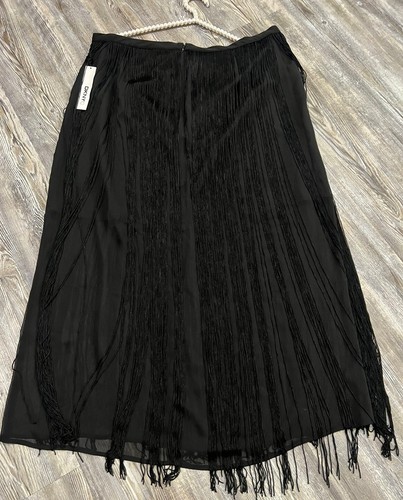 NWT $120 DKNYC Women's Black Chiffon Fringed Semi Sheered Lined Maxi Skirt 14 - Picture 6 of 18