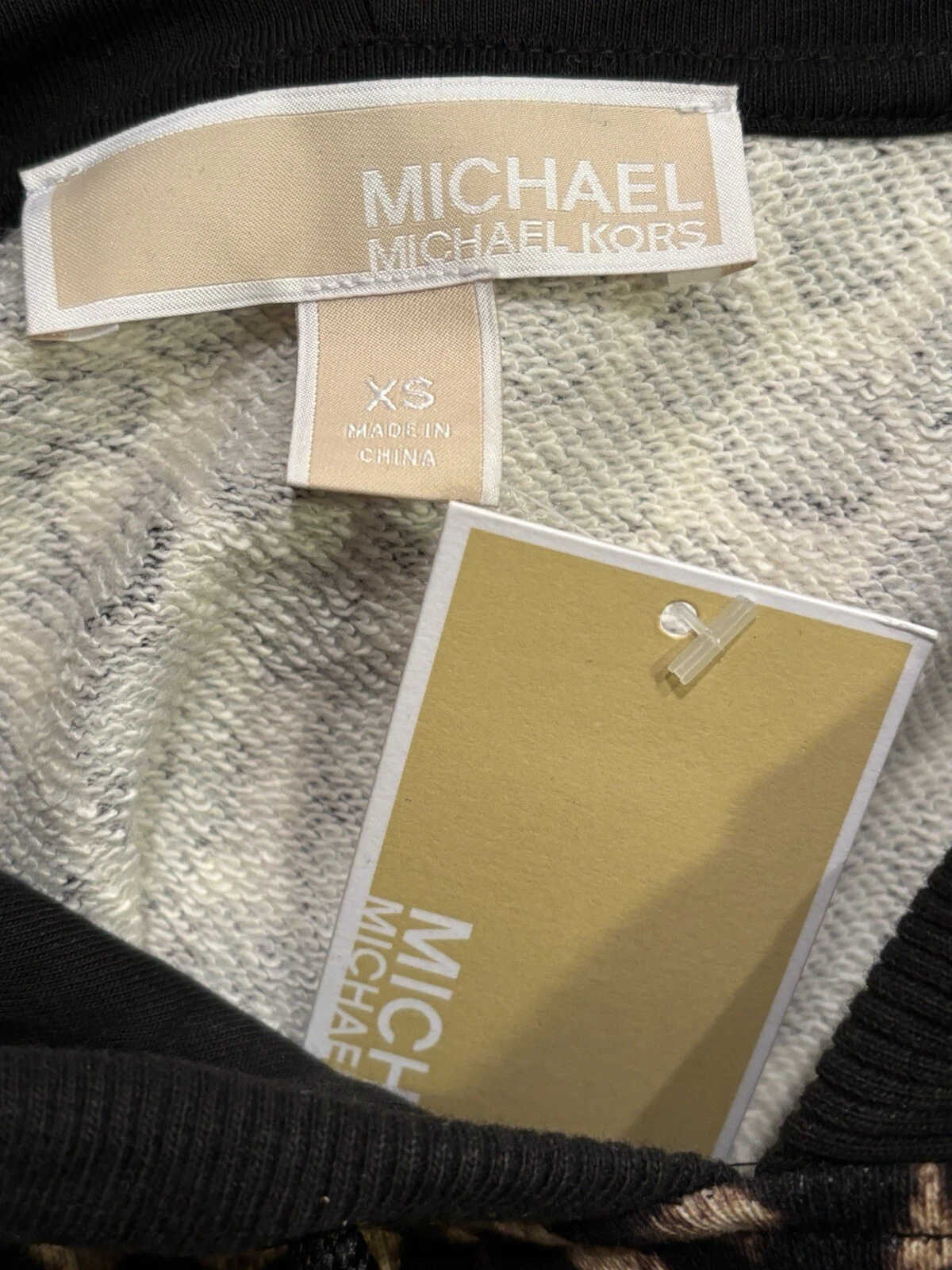 Abito Michael Kors nuovo con etichette stampa leopardata manica lunga cotone spugna felpa con cappuccio XS